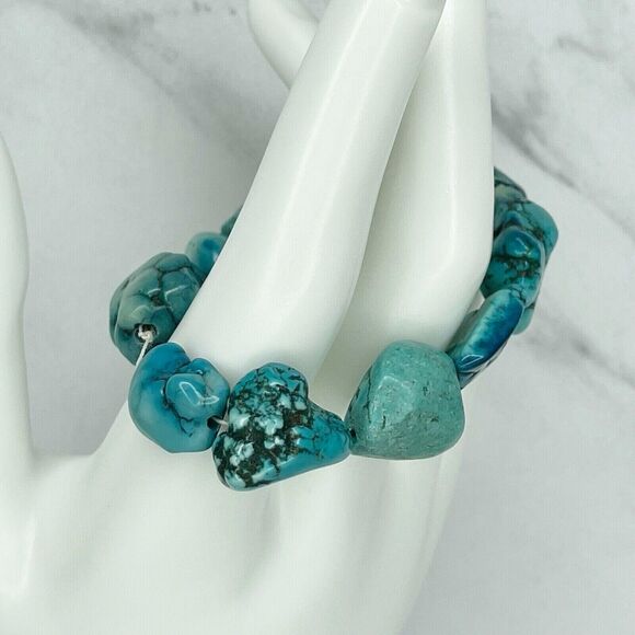 Faux Turquoise Beaded Stretch Bracelet Lot of 2 - Picture 11 of 11